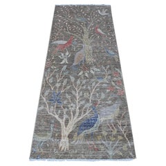 2
6"x6
2" Steel Gray Hand Knotted Birds of Paradise Wool Runner Oriental Rug
