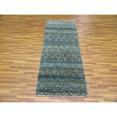 2'6"x6'2" Yale Blue, Hand Knotted, Kohinoor Herat Design Wool Runner Rug