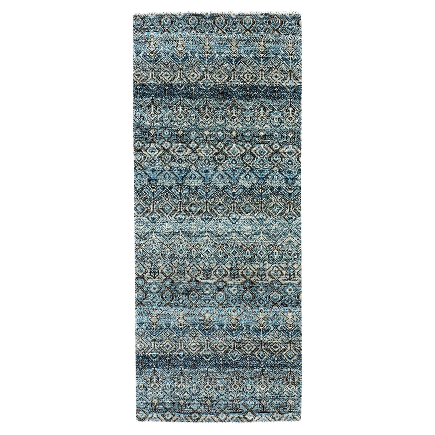 2'6 "x6'2" Alfombra de Lana Azul Yale Anudada a Mano con Diseño Kohinoor Herat