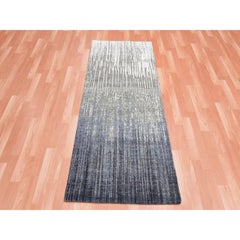 2'6"x6'3" Gainsboro Gray Modern Ombre Design Hand Knotted Wool Runner Rug