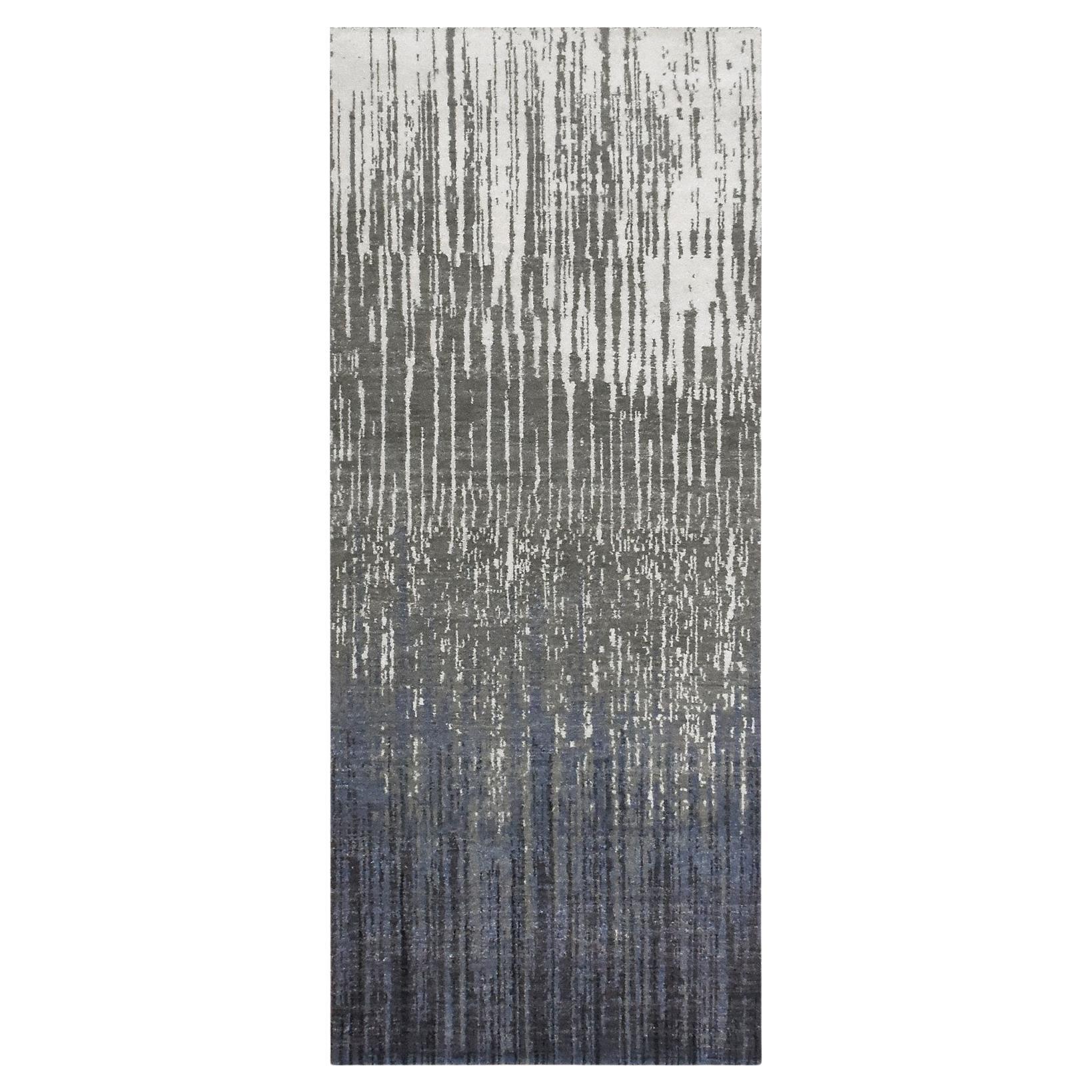 2'6 "x6'3" Gainsboro Gray Modern Ombre Design Tappeto da corsa in lana annodato a mano in vendita