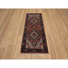 2'6"x6'3" Red Antiqued Fine Heriz Re-Creation Soft Wool Hand Knotted Runner Rug