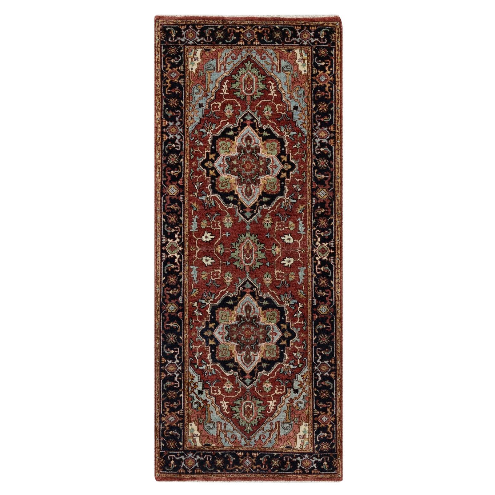 2'6"x6'3" Red Antiqued Fine Heriz Re-Creation Soft Wool Hand Knotted Runner Rug