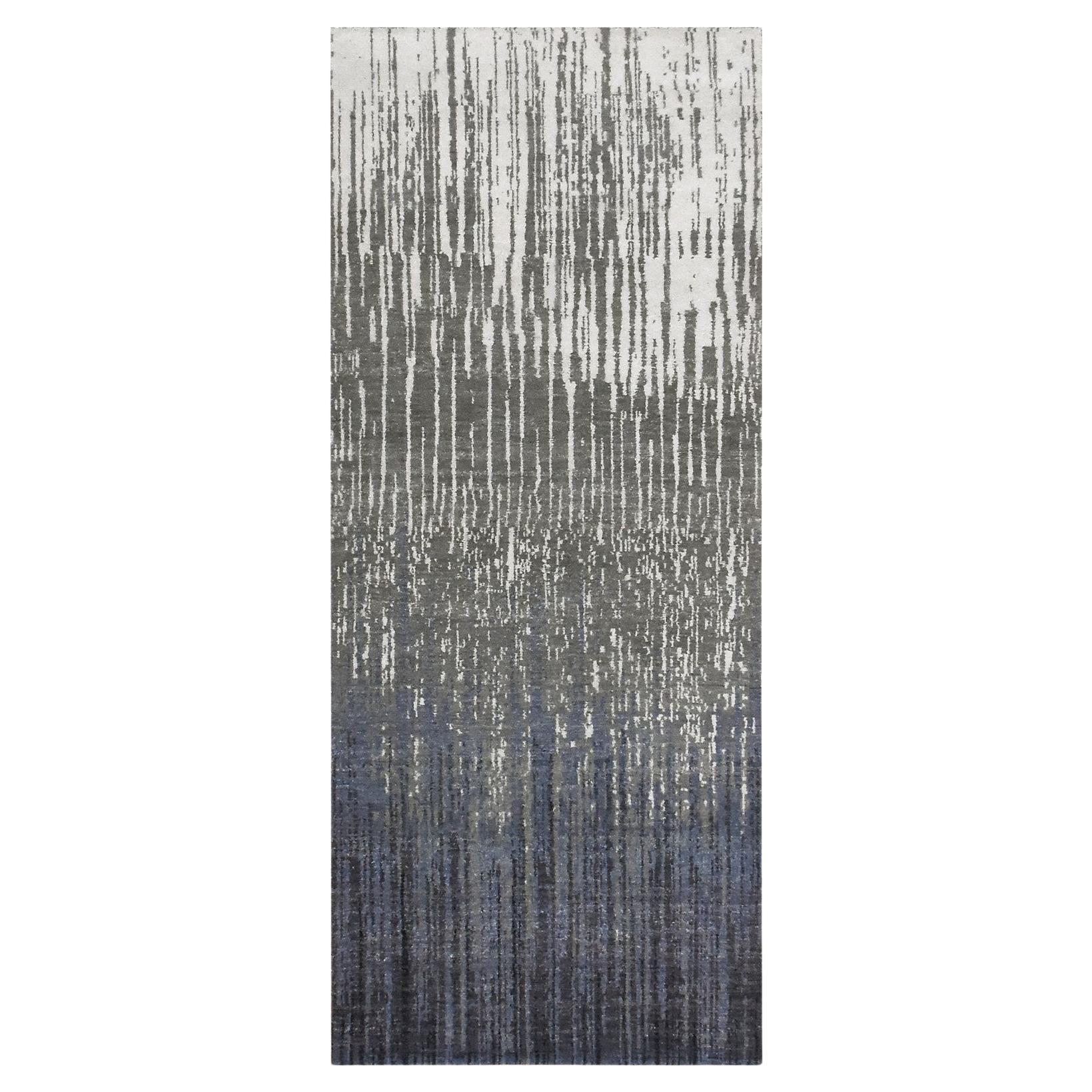 2'6"x6'4" Gainsboro Grauer moderner handgeknüpfter Läufer aus weicher Wolle in Ombre-Design