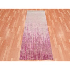 2'6"x6'4" Pink Wool Hand Knotted Vertical Ombre Design Runner Oriental Rug