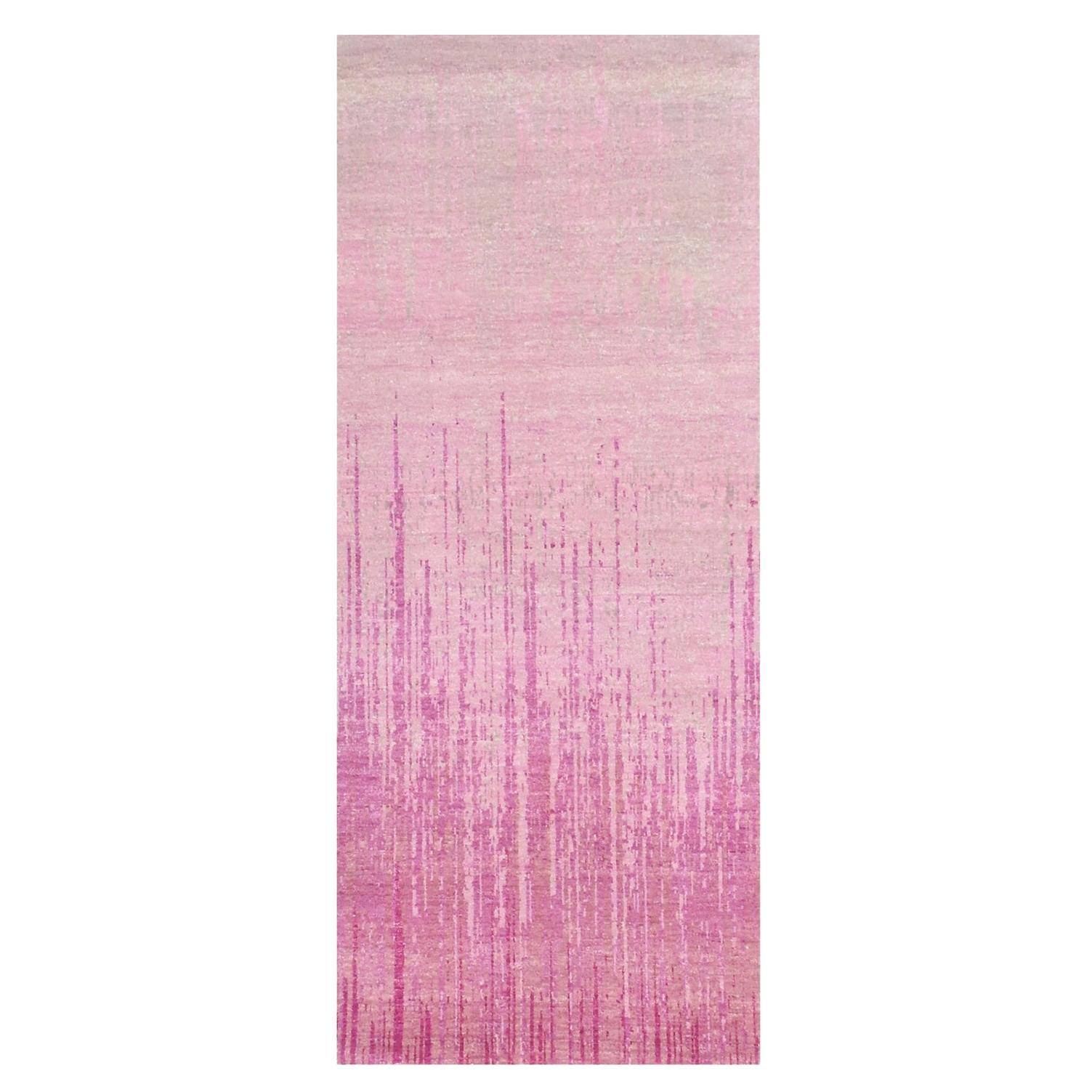 2'6 "x6'4" Tapis d'Orient Runner Vertical Ombre Design en laine rose nouée à la main en vente