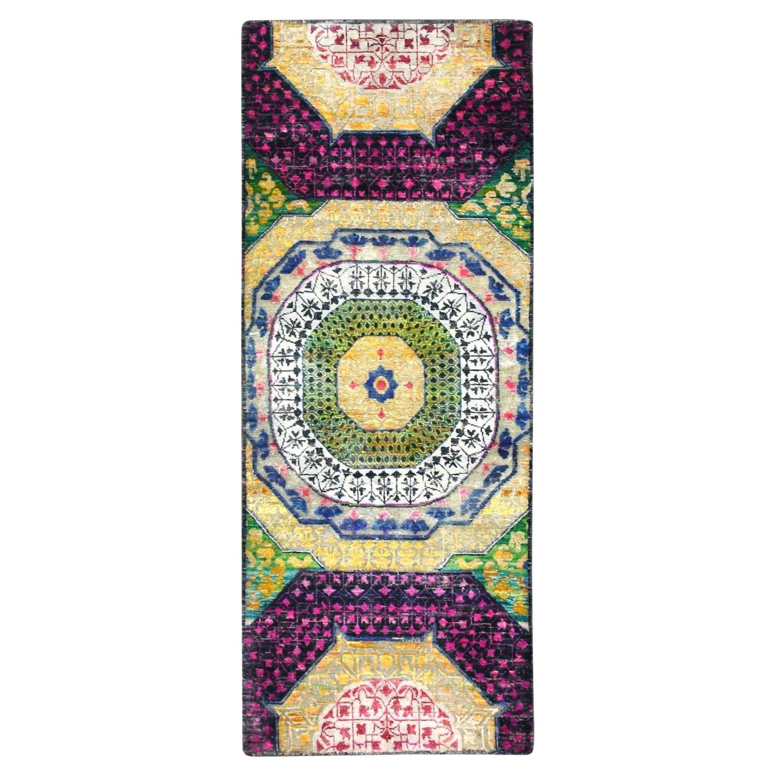 2
6 "x6
5" Amarillo Diseño Mameluco Seda con Lana Alfombra de Camino Anudada a Mano en venta