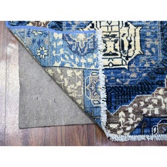 2'6"x6'8" Blue Mamluk Design Hand Knotted Soft Wool Oriental Rug