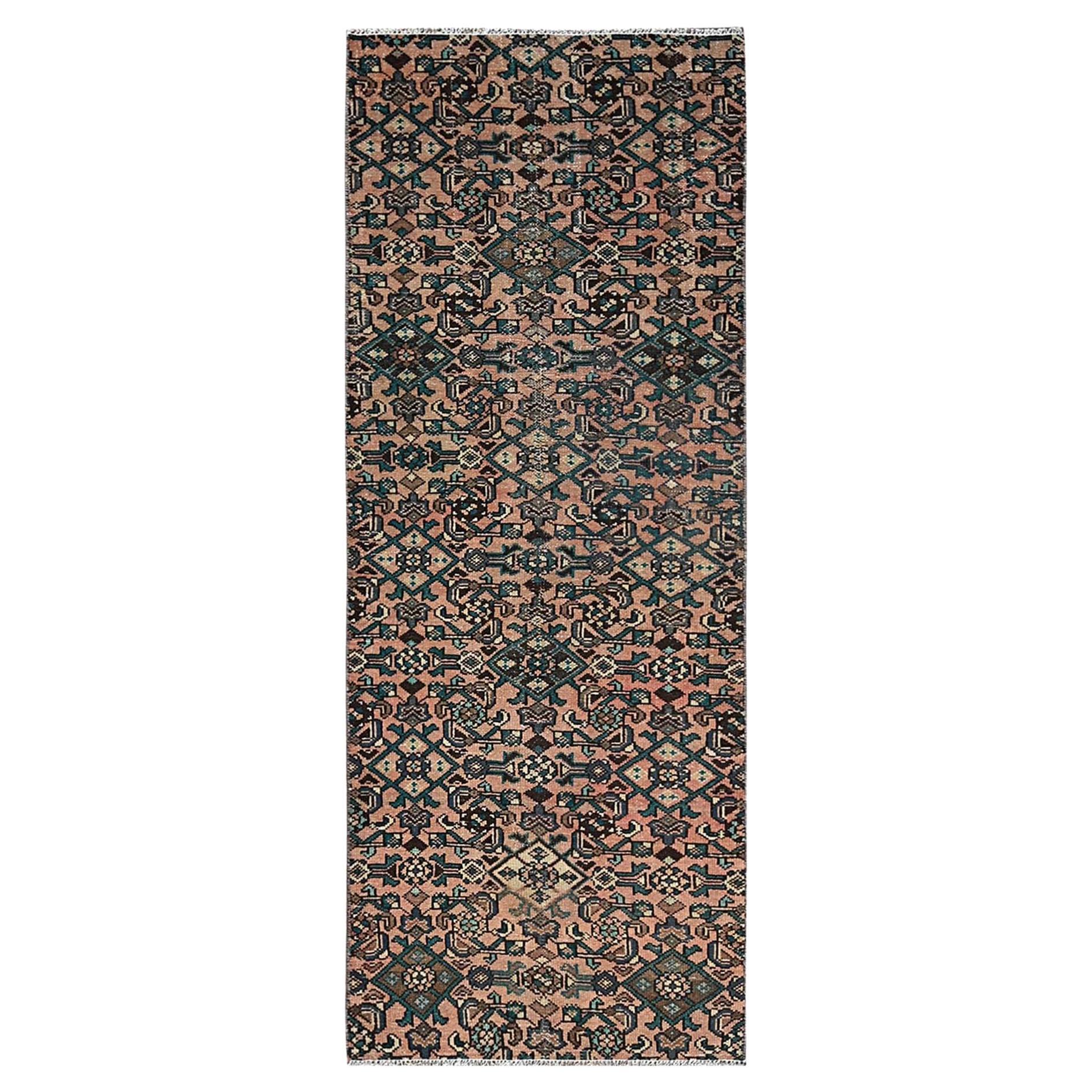 2'6"x6'8" Peach Color Vintage Persian Hussaianabad Hand Knotted Wool Runner Rug