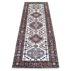 2'6 "x6'9" Alfombra de Corredor de Lana Marfil de Medallones Geométricos Super Kazak Anudada a Mano