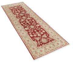 2.6x7 ft Red Hallway Runner Rug. Hand Knotted Oushak Runner Rug for Corridor