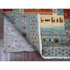 2'6"x7'1" Light Blue Wool Fine Kashkuli Gabbeh Hand Knotted Narrow Runner Rug