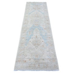 2
6"x7
10" Goose Gray, White Wash Peshawar, Hand Knotted, Pure Wool Runner Rug