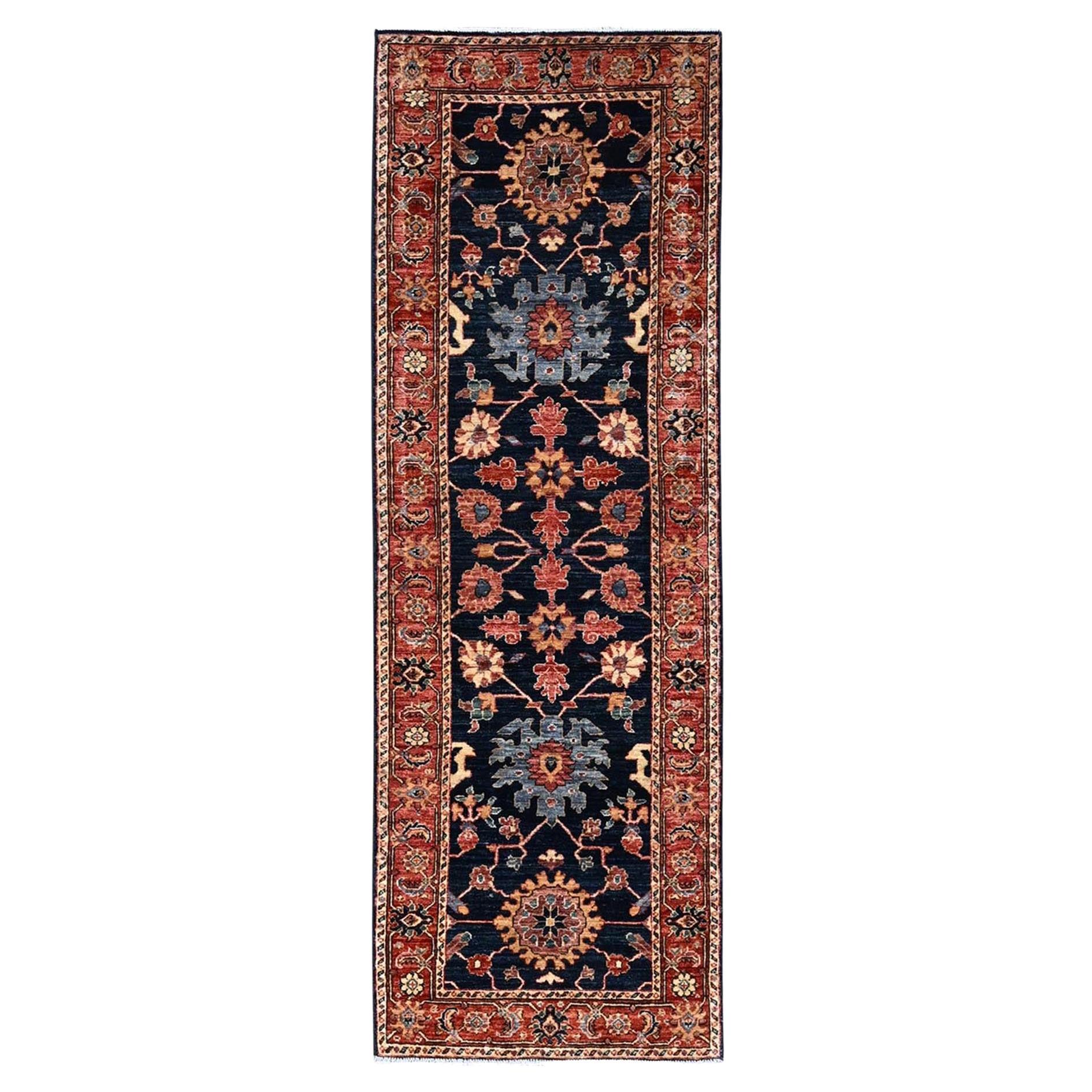 2'6 "x7'10" Mitternachtsblau Heriz All Over Design Hand geknüpft weiche Wolle Läufer Teppich