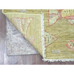 2'6"x7'10" Swamp Green Hand Knotted Peshawar Oceanic Fish Design Wool Runner Rug