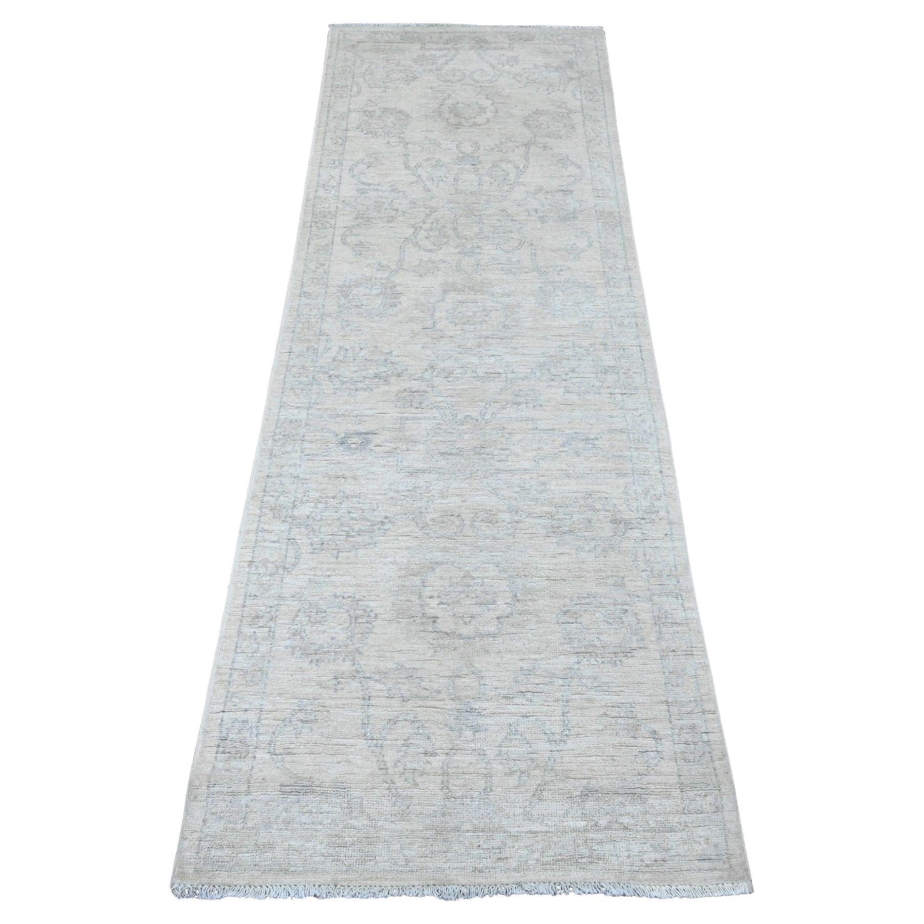 2'6 "x7'3" White Washed Out Peshawar Leaf Design All Wool Hand Knotsted Runner Rug (Tapis de course en laine)