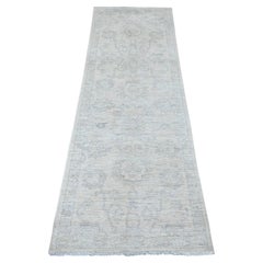 2'6 "x7'3" White Washed Out Peshawar Leaf Design All Wool Hand Knotsted Runner Rug (Tapis de course en laine)