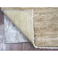 2'6"x7'6" Brown Plain Solid Pattern Hand Knotted Ghazni Wool Runner Oriental Rug