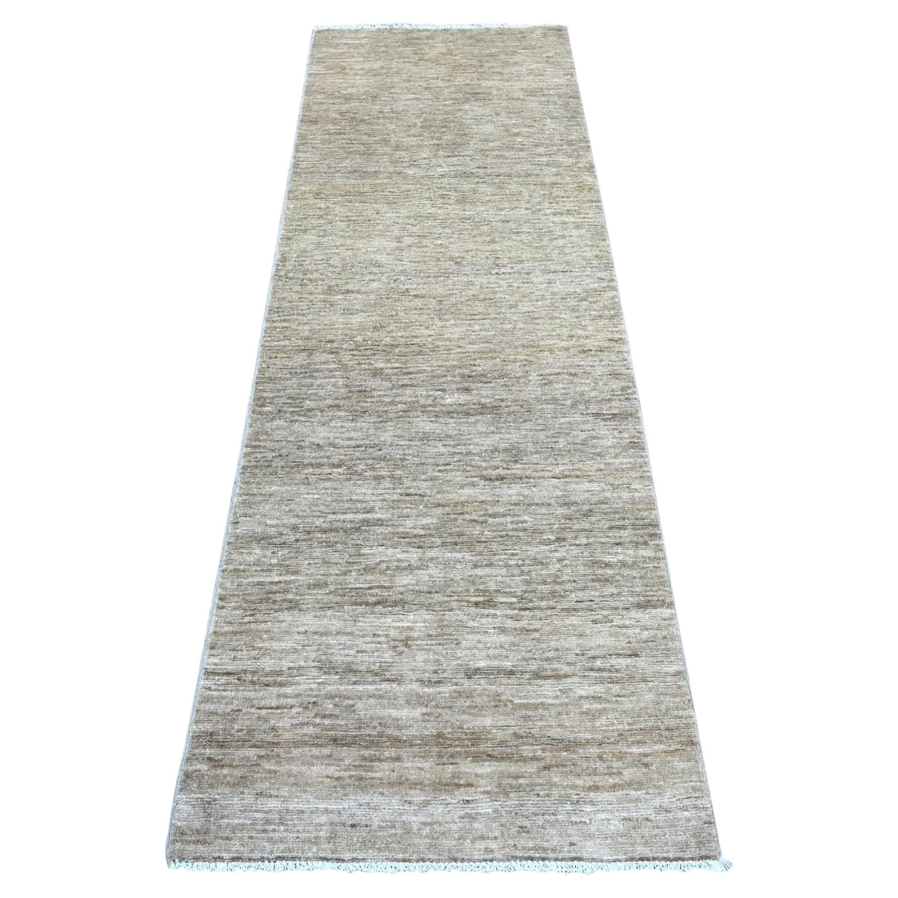 2'6"x7'6" Brown Plain Solid Pattern Hand Knotted Ghazni Wool Runner Oriental Rug