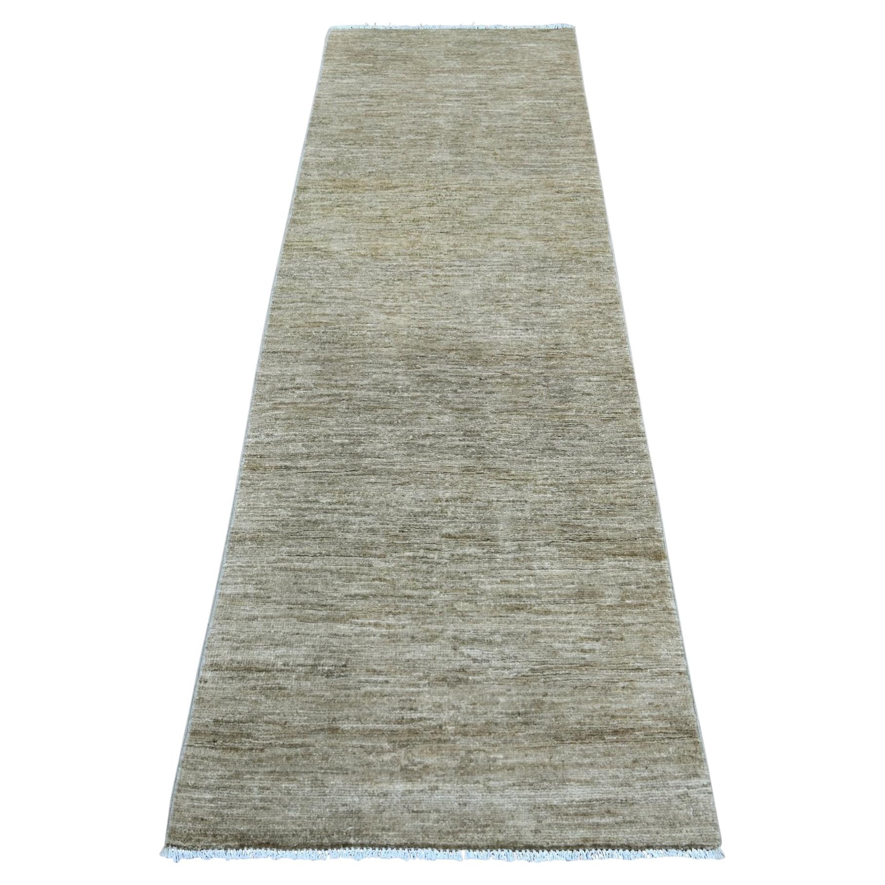 2'6"x7'6" Brown Plain Solid Pattern Hand Knotted Ghazni Wool Runner Oriental Rug
