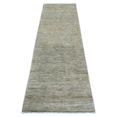 2'6"x7'6" Brown Plain Solid Pattern Hand Knotted Ghazni Wool Runner Oriental Rug