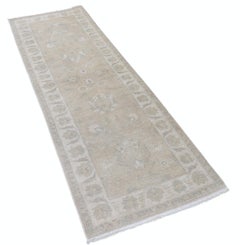 2.6x7.6 ft Hand Knotted Beige Runner Rug for Kitchen and Corridor. Hallway Rug
