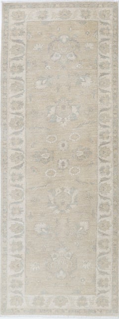 2.6x7.6 ft Hand Knotted Beige Runner Rug for Kitchen and Corridor. Hallway Rug