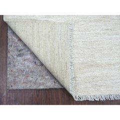 2'6"x7'6" Ivory Plain Solid Pattern Hand Knotted Ghazni Wool Runner Oriental Rug