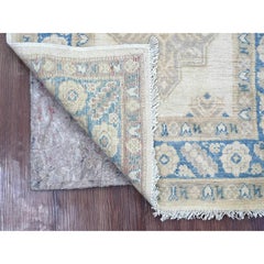 2'6"x7'6" Ivory Vintage Look Kazak with Medallions Hand Knotted Wool Runner Rug