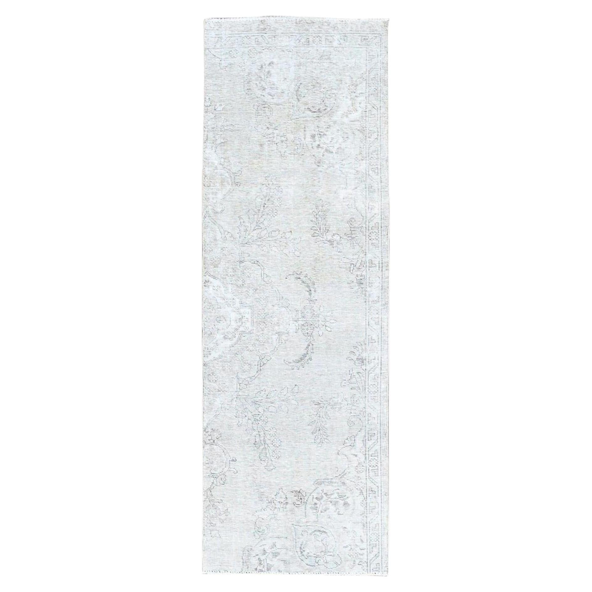 2'6"x7'6" Ivory Vintage Zoroastrian Tebraz Hand Knotted Wool Runner Oriental Rug