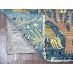 2'6"x7'7" Blue Peshawar Birds of Paradise Design Hand Knotted Wool Runner Rug