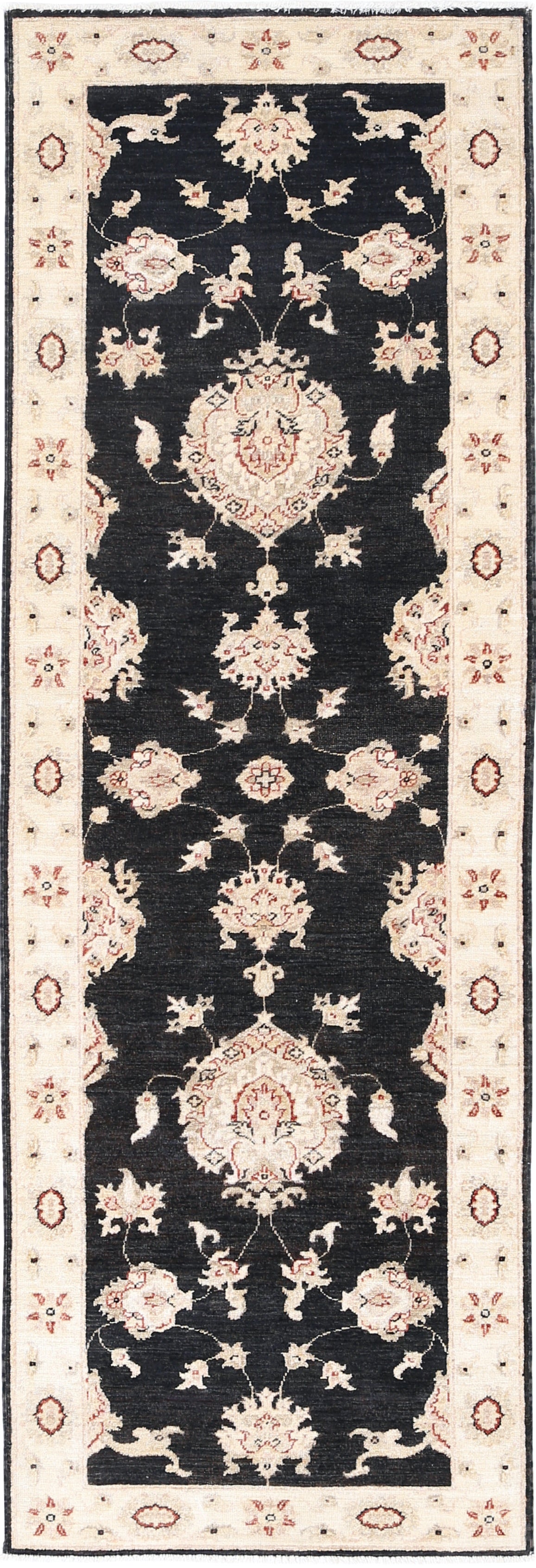 2.6x7.7 ft Black, Beige Runner Rug for Corridor. Hallway Rug. Floral Kitchen Rug