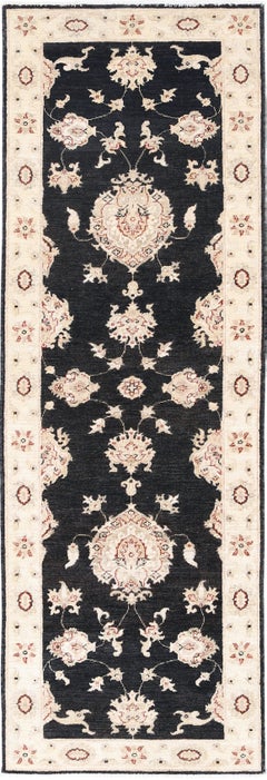 2.6x7.7 ft Black, Beige Runner Rug for Corridor. Hallway Rug. Floral Kitchen Rug