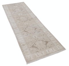 2.6x7.7 ft Floral Hallway Rug. Beige Kitchen Runner Rug. Handmade Corridor Rug