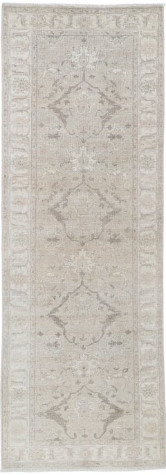 2.6x7.7 ft Floral Hallway Rug. Beige Kitchen Runner Rug. Handmade Corridor Rug
