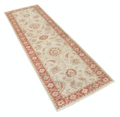 2.6x7.7 ft Hand Knotted Hallway Runner Rug. Beige Wool Runner Rug for Corridor