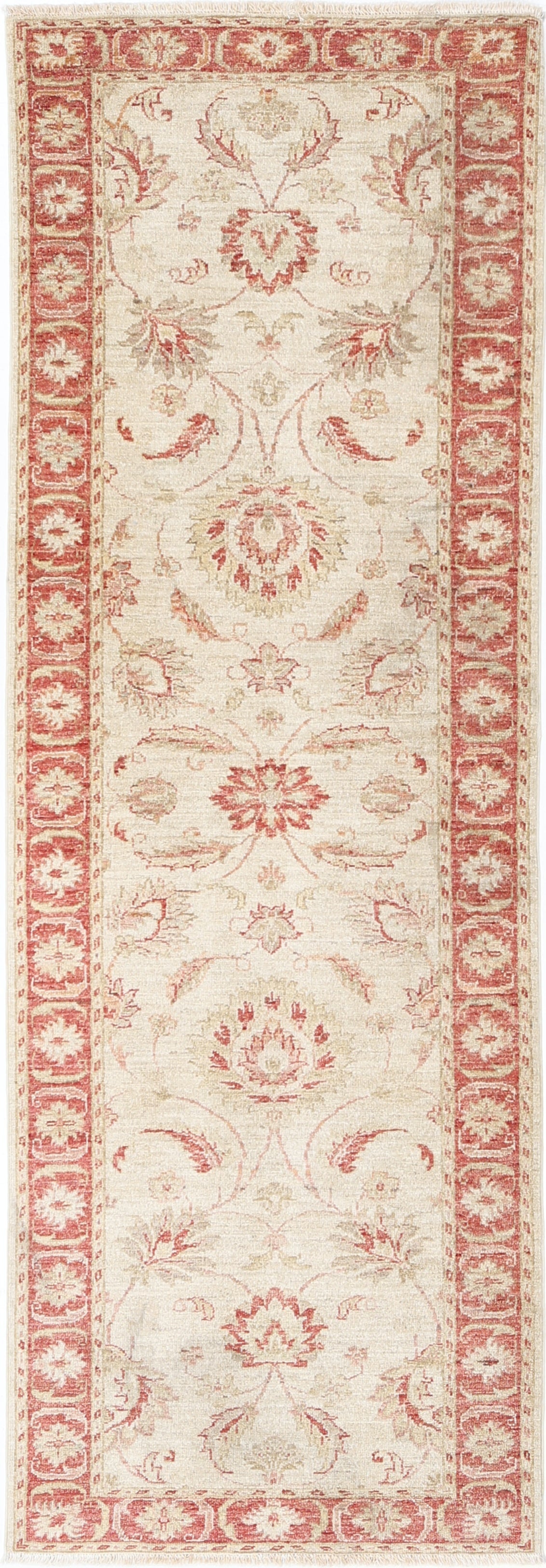 2.6x7.7 ft Hand Knotted Hallway Runner Rug. Beige Wool Runner Rug for Corridor