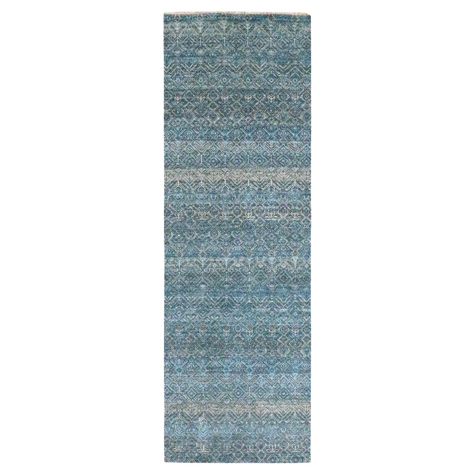 2'6 "x7'8" Blue Small Geometric Small Diamond Design Hand Knotsted Wool Runner Rugs (Tapis de course en laine nouée à la main)