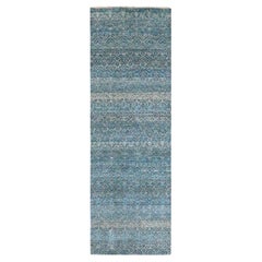 2'6 "x7'8" Blue Small Geometric Small Diamond Design Hand Knotsted Wool Runner Rugs (Tapis de course en laine nouée à la main)