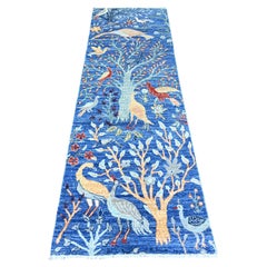 2'6"x7'8" Egyptian Blue Afghan Peshawar Wool Hand Knotted Runner Oriental Rug
