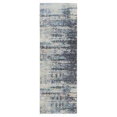 Tapis de couloir bleu, design abstrait moderne et noué à la main, 2'6"x7'9"
