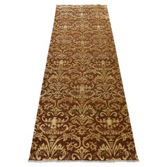 2'6"x7'9" Cafe Noir Brown, Abarasque Design, Wool and Silk, Handmade Runner Rug