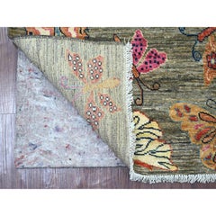 2'6 "x7'9" Grau Afghan Peshawar Schmetterling Design Hand geknüpft Wolle Läufer Teppich