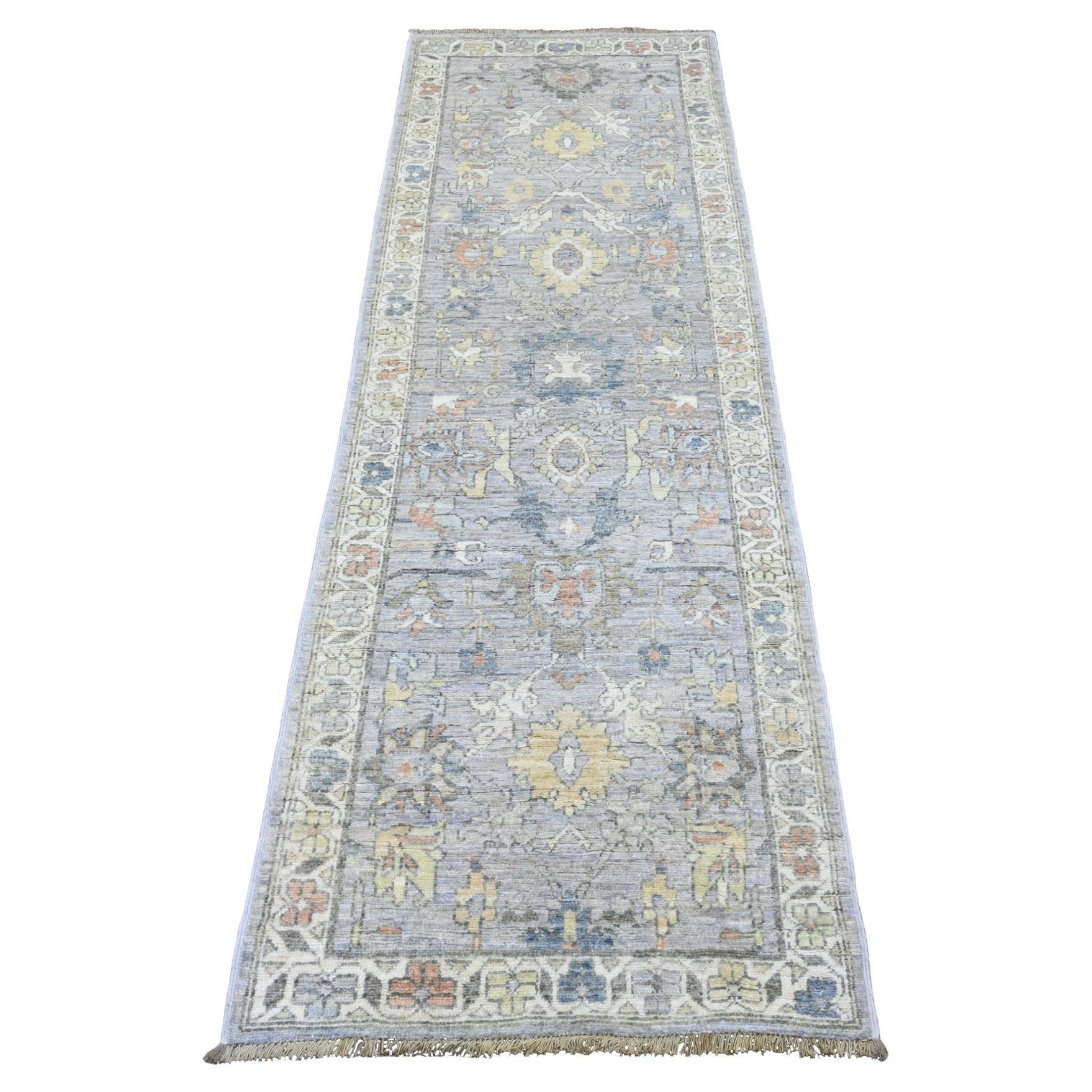 Tappeto Runner grigio Peshawar Heriz All Over Design in pura lana annodato a mano 2'6 "x7'9"