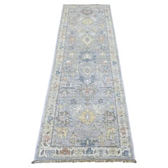 Tappeto Runner grigio Peshawar Heriz All Over Design in pura lana annodato a mano 2'6 "x7'9"