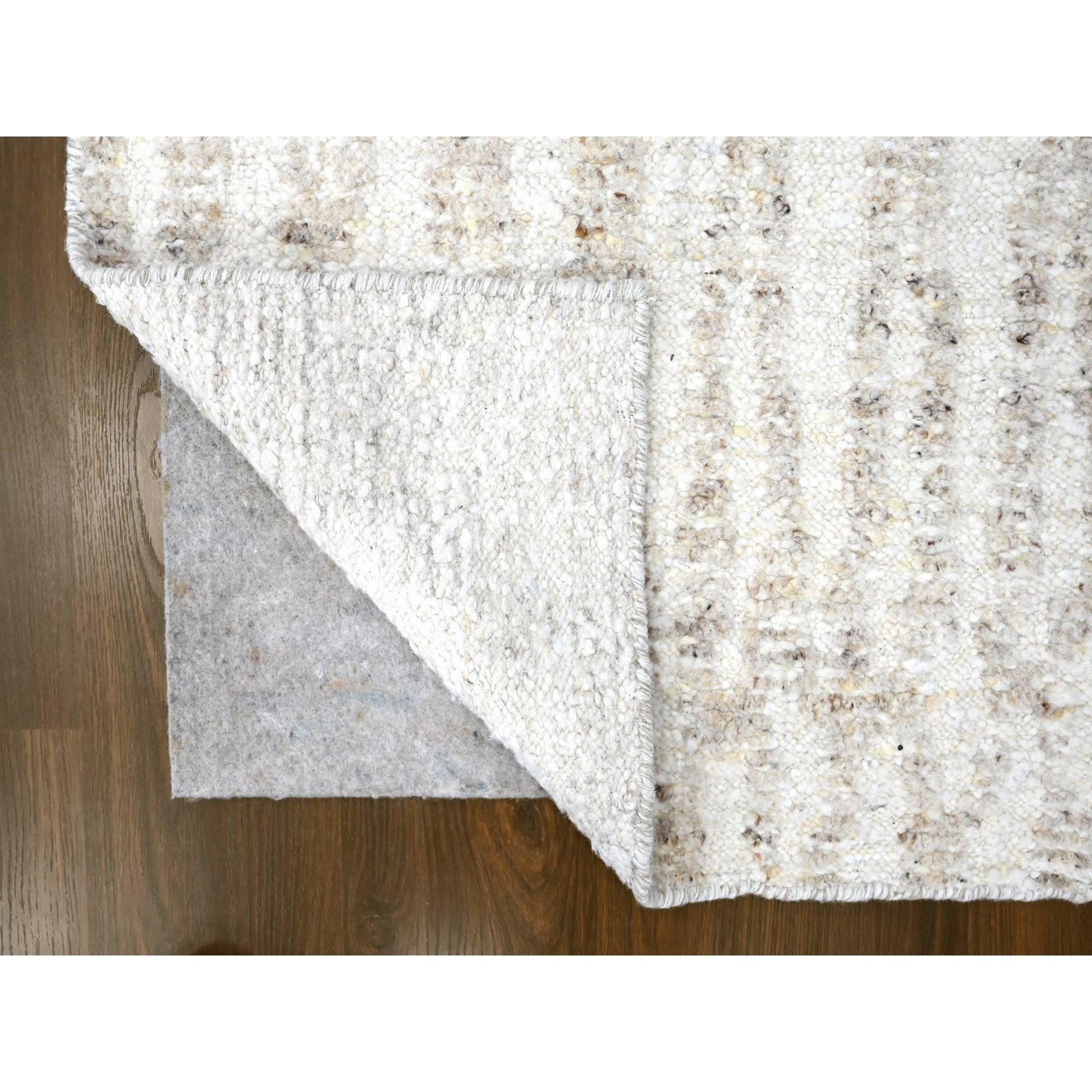 Moderno Tappeto Runner Avorio Minimalista con Design Svedese Annodato a Mano in Pura Lana 2'6 