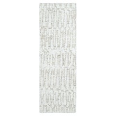 Tappeto Runner Avorio Minimalista con Design Svedese Annodato a Mano in Pura Lana 2'6 "x7'9"