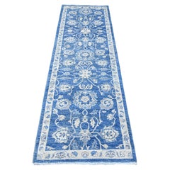 2'6"x7'9" Jeans Blauer Peshawar Mahal Design Handgeknüpfter orientalischer Läufer in Peshawar Mahal-Design