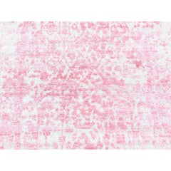2'6"x7'9" Pink, Broken Persian Design Wool and Pure Silk Hand Knotted Runner Rug