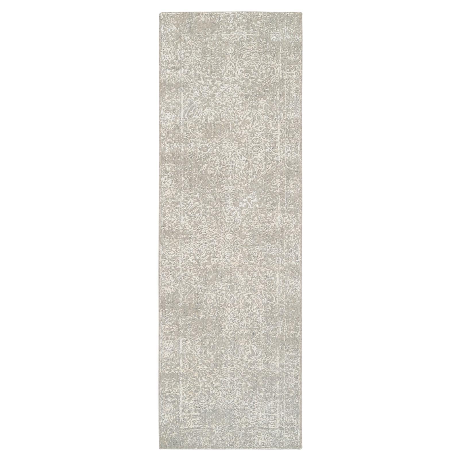 2'6 "x8' Tapis de course beige en laine et soie, tissé à la main en jacquard fin